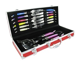 BBQ01- Red Aluminium BBQ case with 6 sets of knives and forks and 3 BBQ utensils