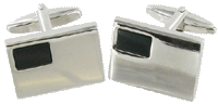 CL46 Cuff Links Chrome Oblong Small Black Insert 