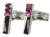 CL96 Cufflinks Chrome Bar-3 Ruby Crystals 