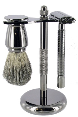 SHV134 - Gun Metal Safety Razor set with mixed badger brush