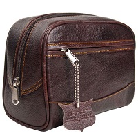WBAG6 - 2 Compartment  Brown Leather Washbag